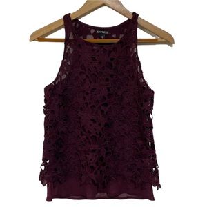 Express Purple Floral Lace/Sheer Tank Top Size XS